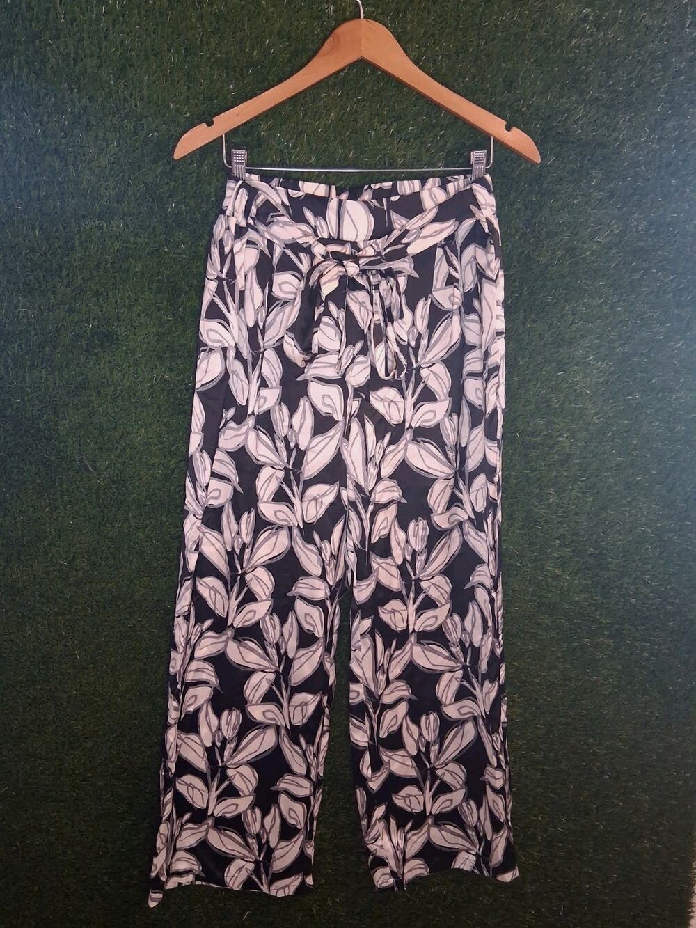 Sincerely Jules Wide Leg Pants XL Black White Botanical Floral Satin Beach Boho